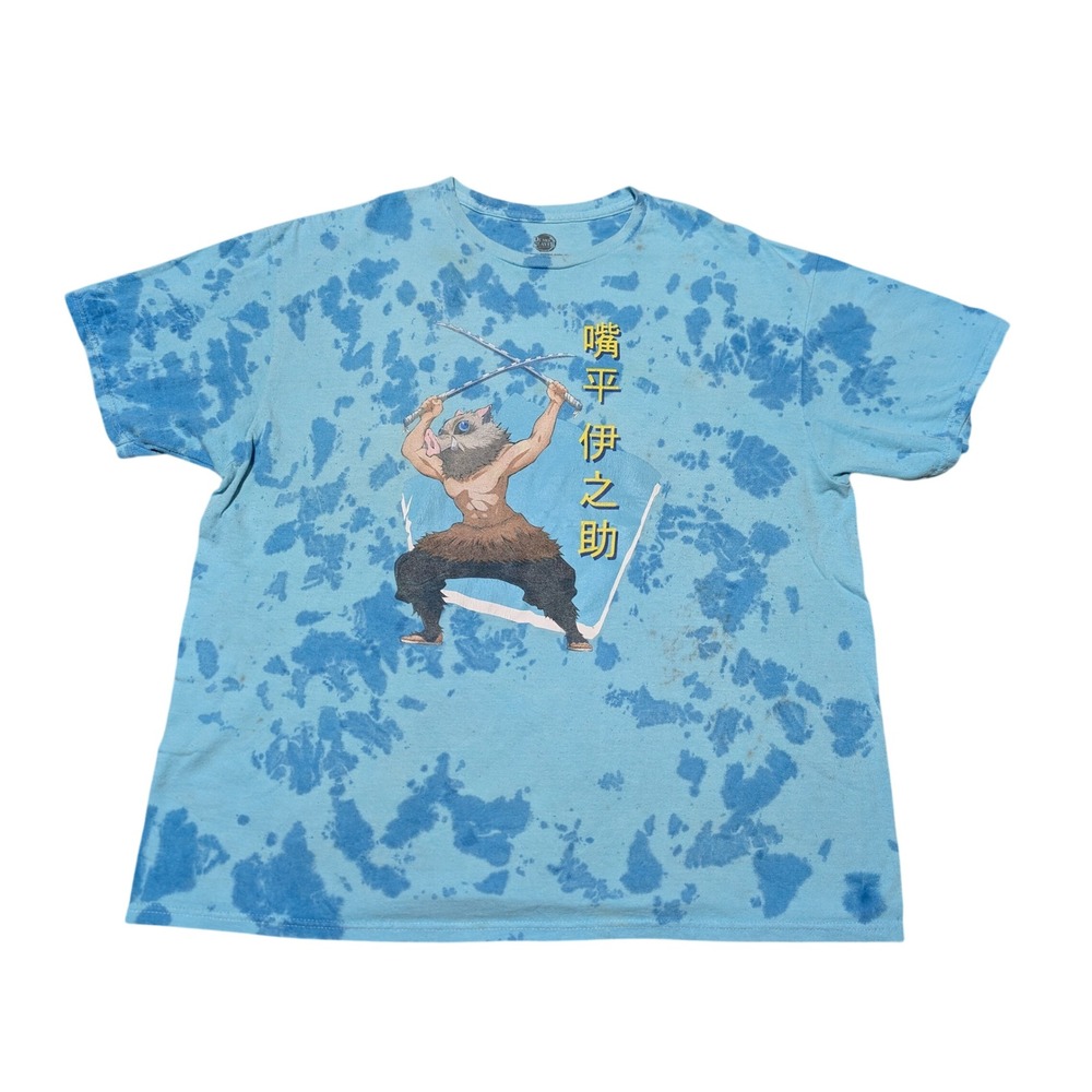 Demon Slayer T-Shirt Mens XL Blue Inosuke Hashibira Tie Dye Graphic Anime Tee